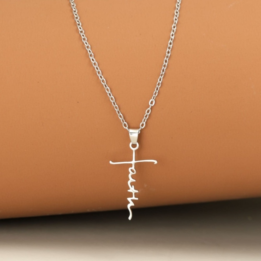 Silver Stainless Steel Faith Cross Necklace 18”
